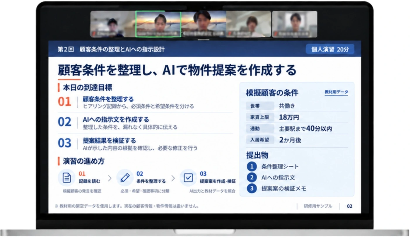 オンライン研修の教材画面例
